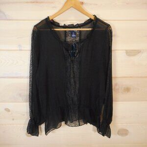 Venezia Womens size 14/16 Silk Blouse Black Sheer Lace Poet Sleeve Dark Romantic